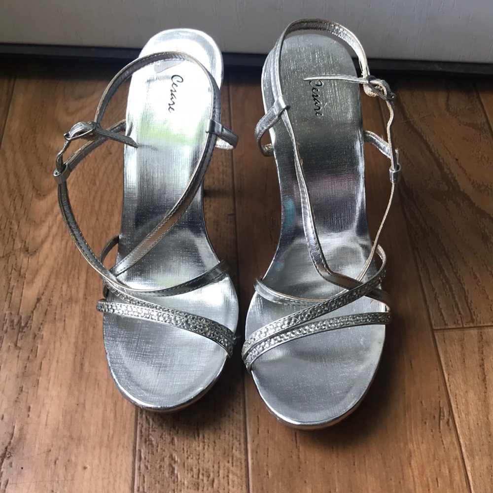 Sexy CESARE SILVER & RHINESTONE STRAPPY STILETTO